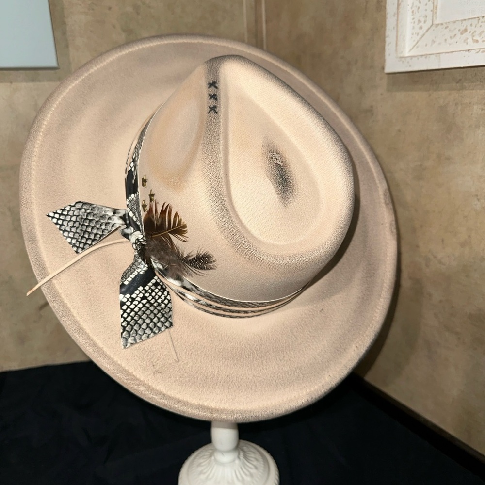 Custom Cream Fedora with Feather Accent